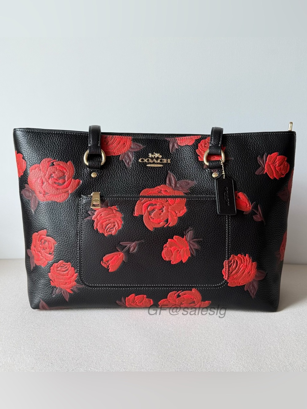 NWT Coach Black/Gold Station Tote Red Flower multiple pockets CCE23 - Picture 3 of 14